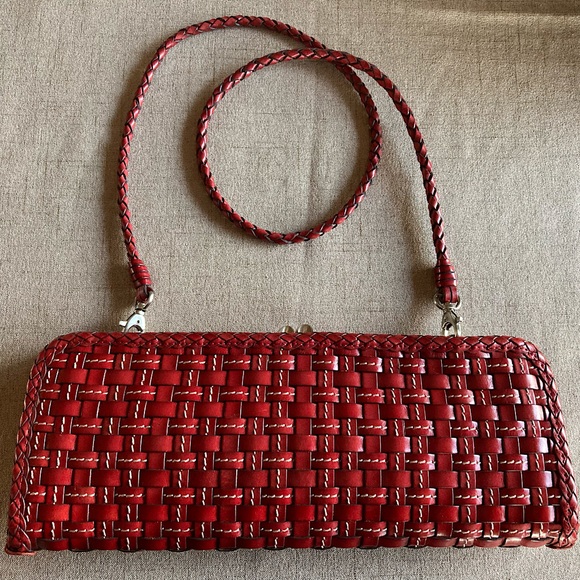 Vintage Elliott Luca Leather Woven Clutch Bag in Red - Picture 2 of 16